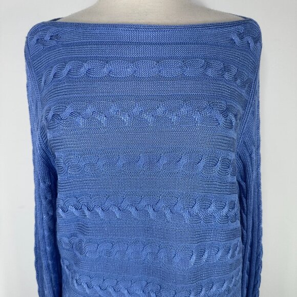 NWT Lauren Ralph Lauren Blue Cotton Blend Boat Neck Cable Knit Sweater XL RP $99 - Picture 2 of 15